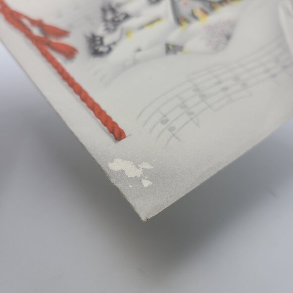 Vintage Silent Night Christmas Card With Red Rope Design & Snowy Church Scene - Picture 2 of 6